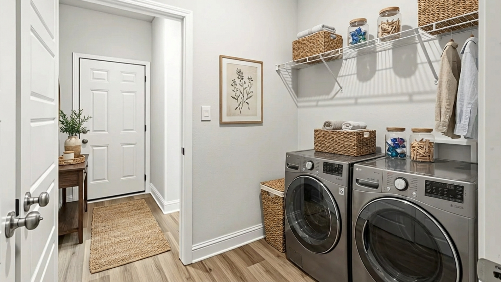 Laundry room with washer and dryer.