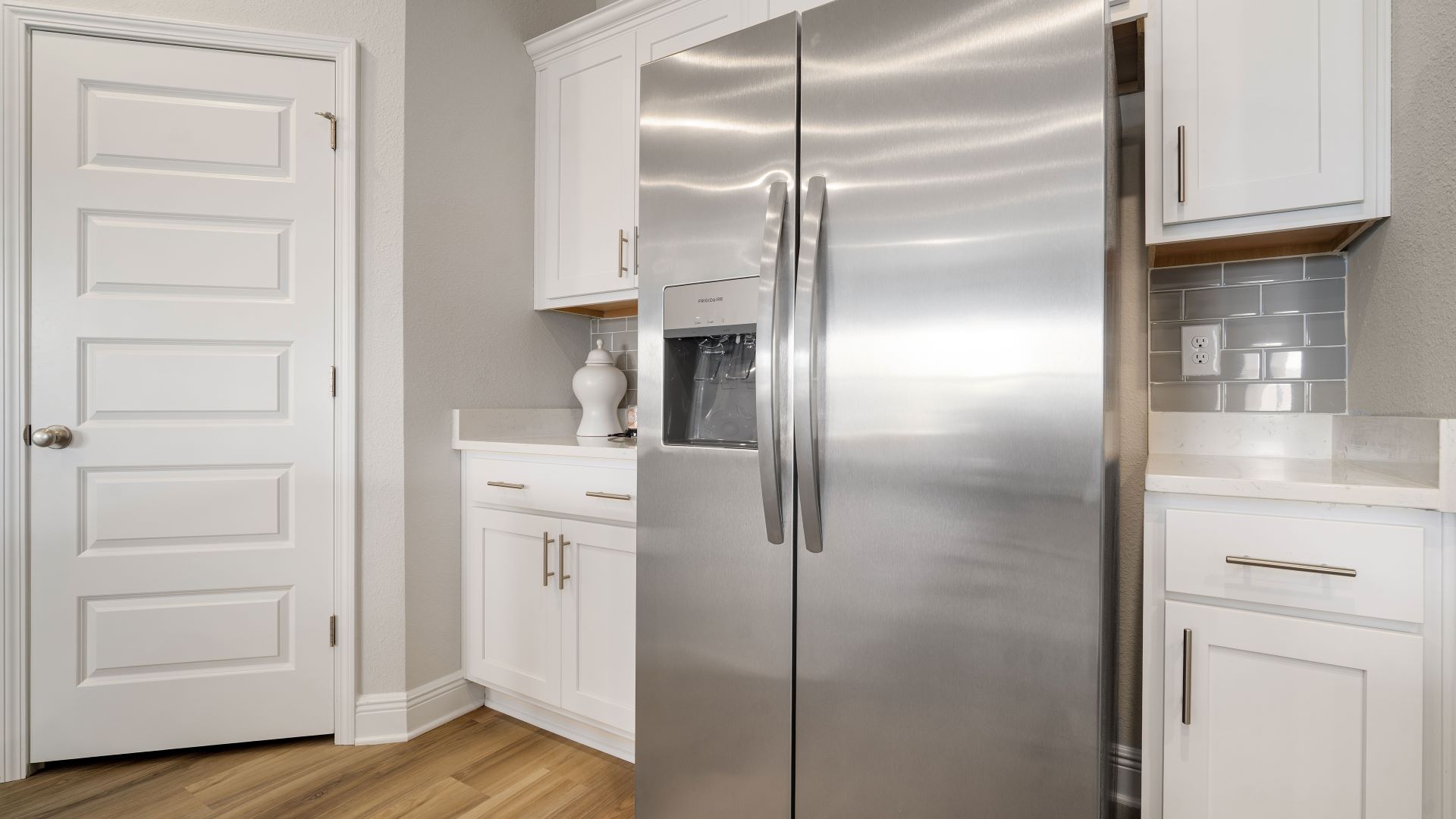 Kitchen with perfect spot for refrigerator