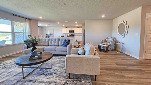 The open concept living area of Denton model home.