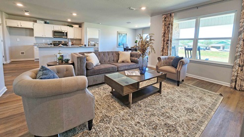 The living area at the Aria model home.
