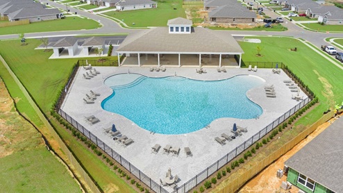 Aerial view of the community pool in Rossfield.