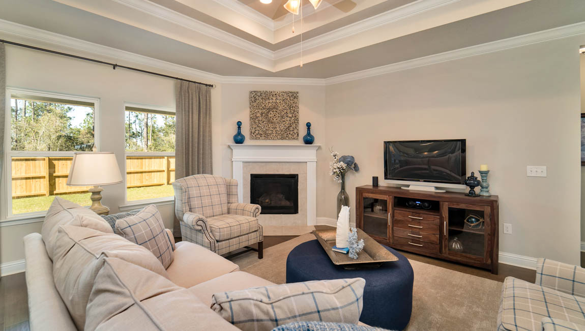 Bright and airy living room inside the Avery