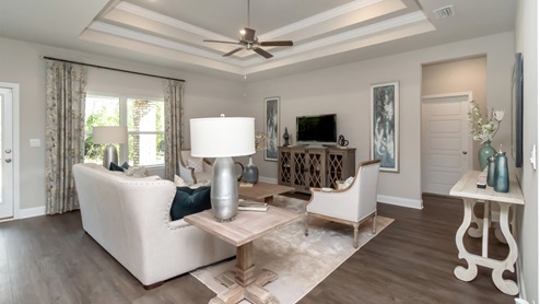 View of living area from entrance hallway.