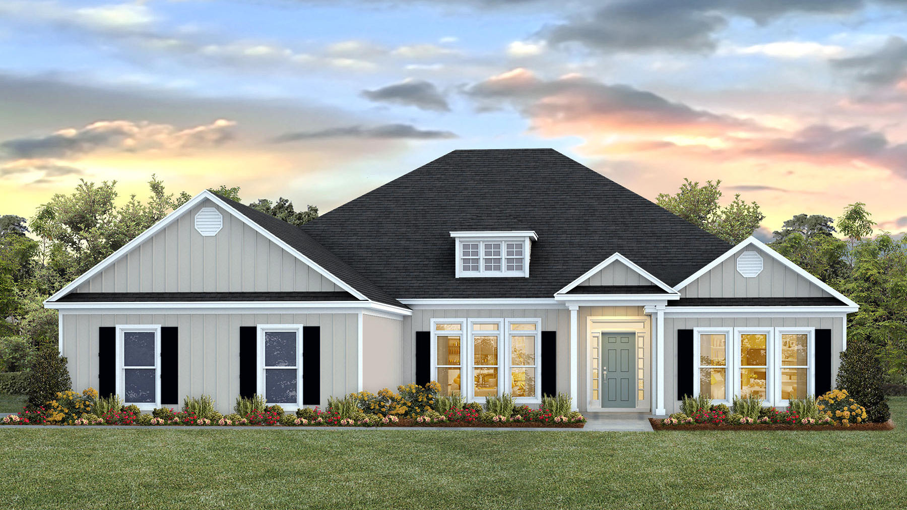 The Mila B8 side entry front elevation.