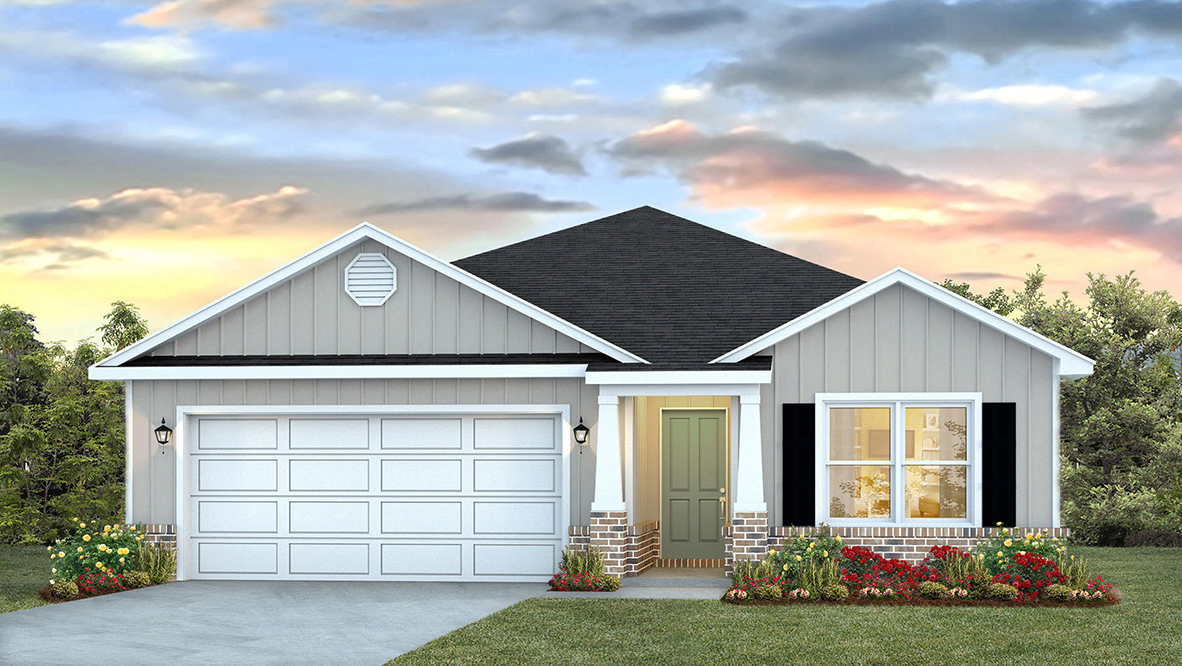 The Aria B5 front entry elevation of the home at Valor Ridge.