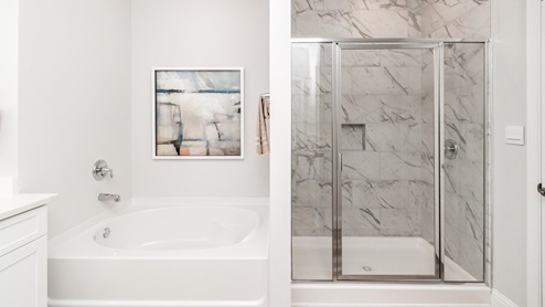 Gorgeous bathtub and shower in the primary bedroom.