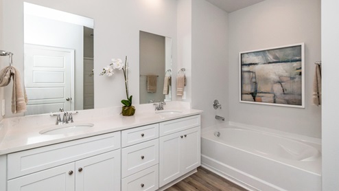 Showing the primary bathroom vanity sinks.