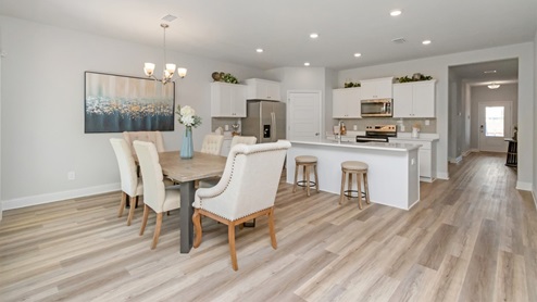 Showcasing the gorgeous open layout, with the space of the kitchen.