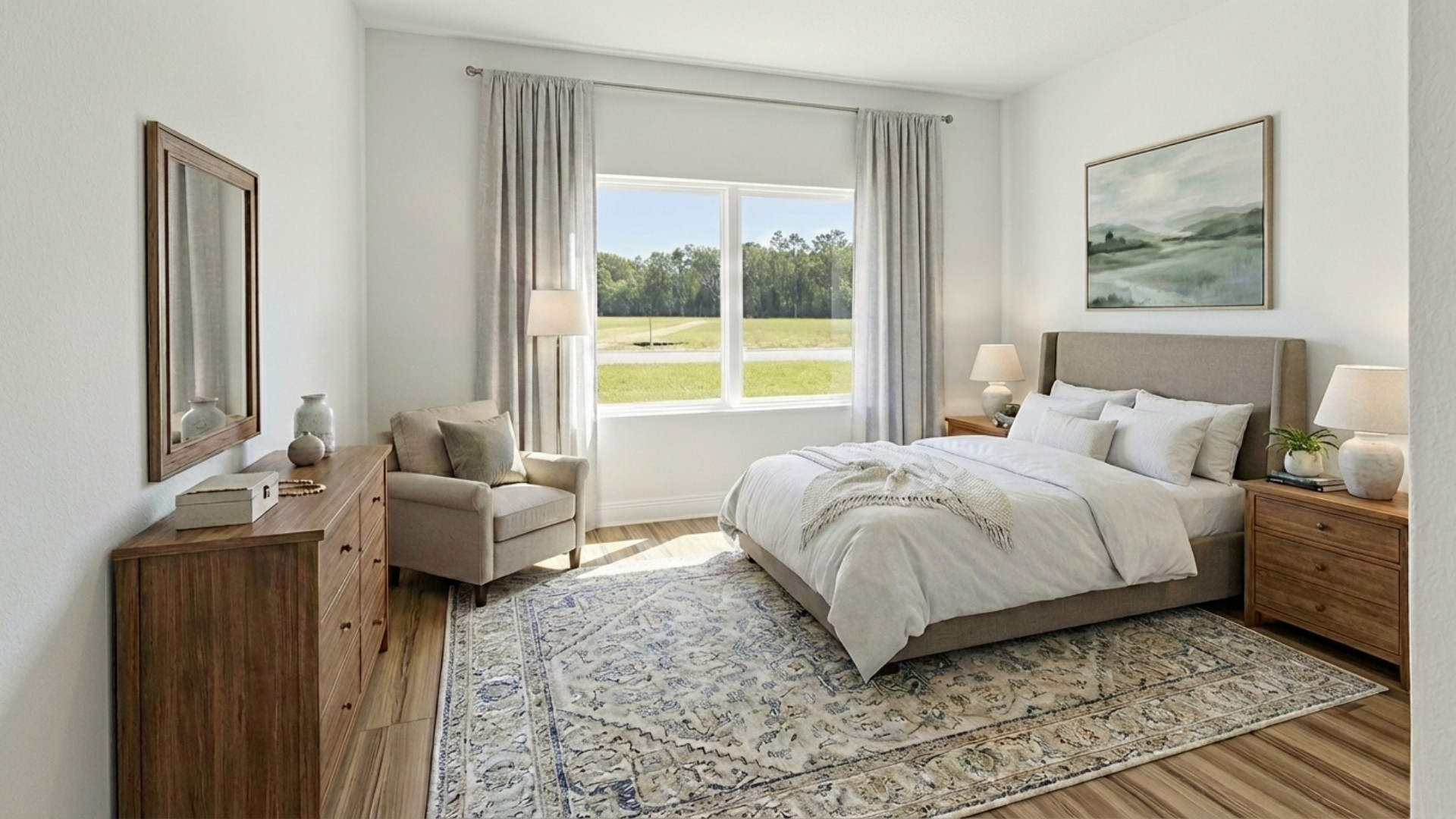 Guest bedroom with luxury vinyl plank flooring