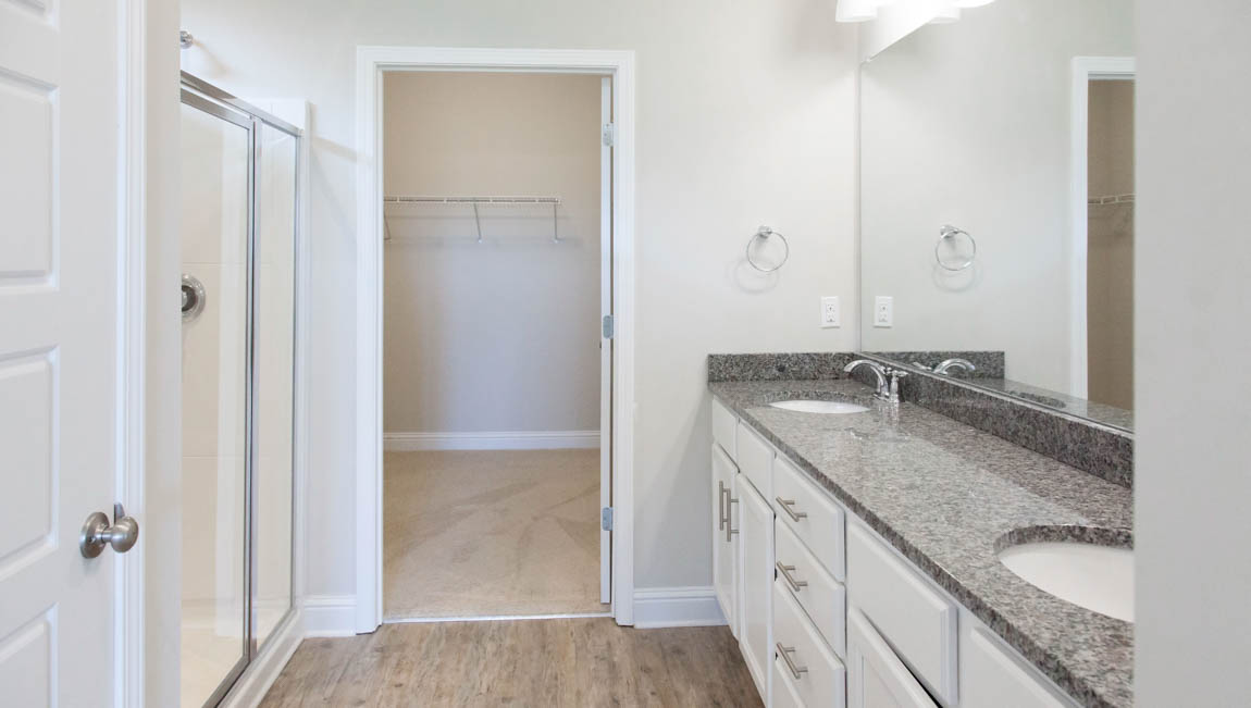 Primary ensuite with ample counter place in Hawkins Manor in Mobile AL.