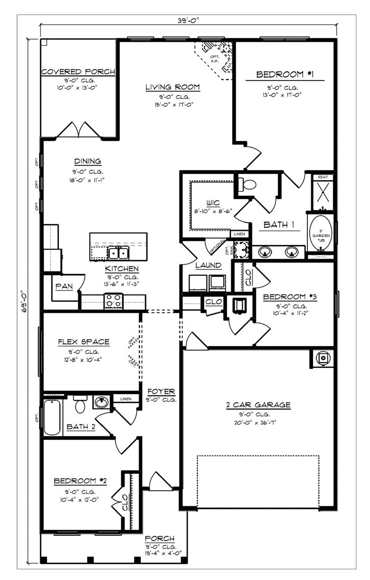 The Dover C front entry floorplan layout.