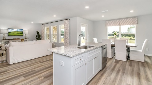 open layout of kitchen and living area