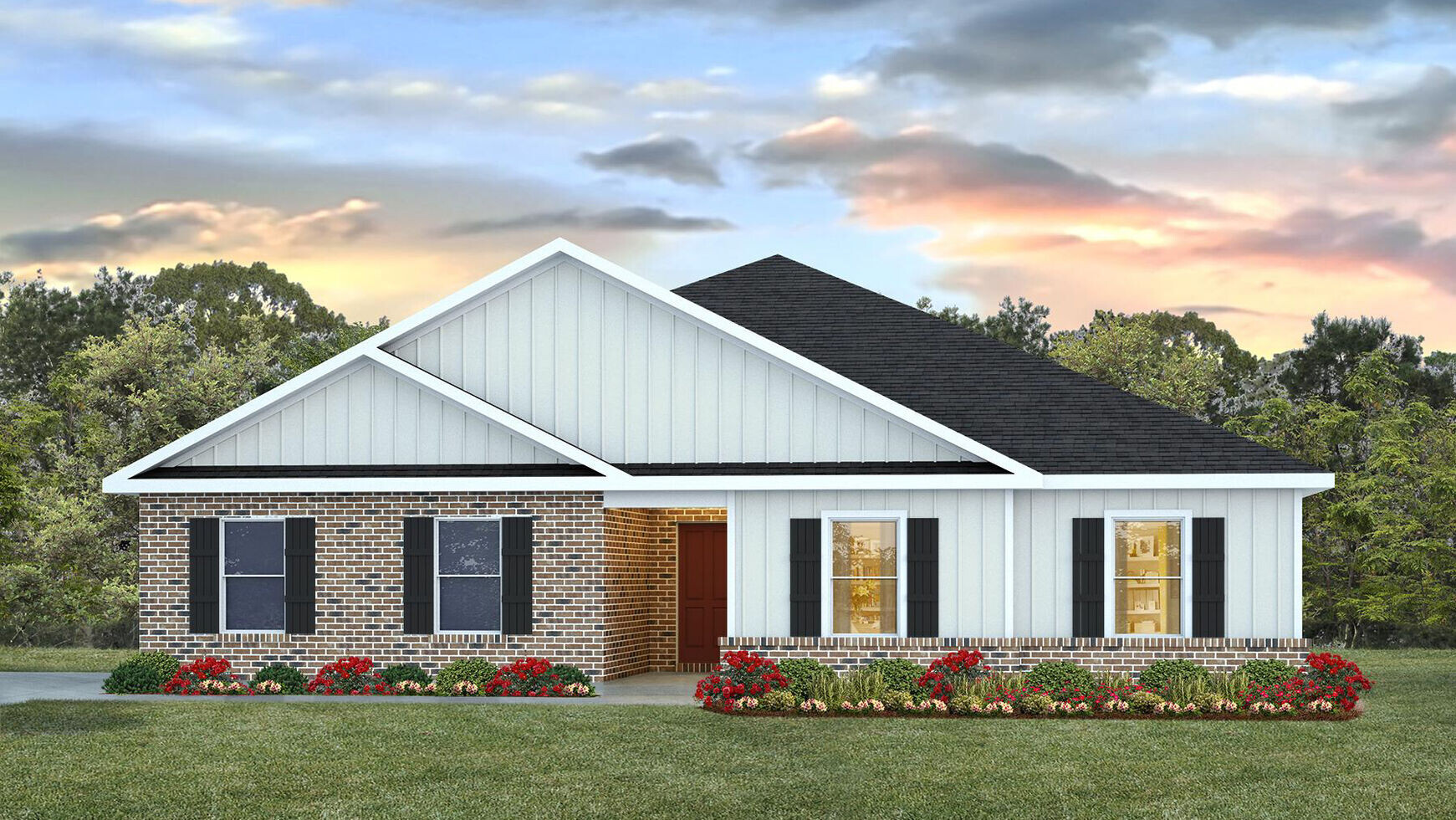 The Cairn M11 front exterior elevation in The Crossings with side entry garage.
