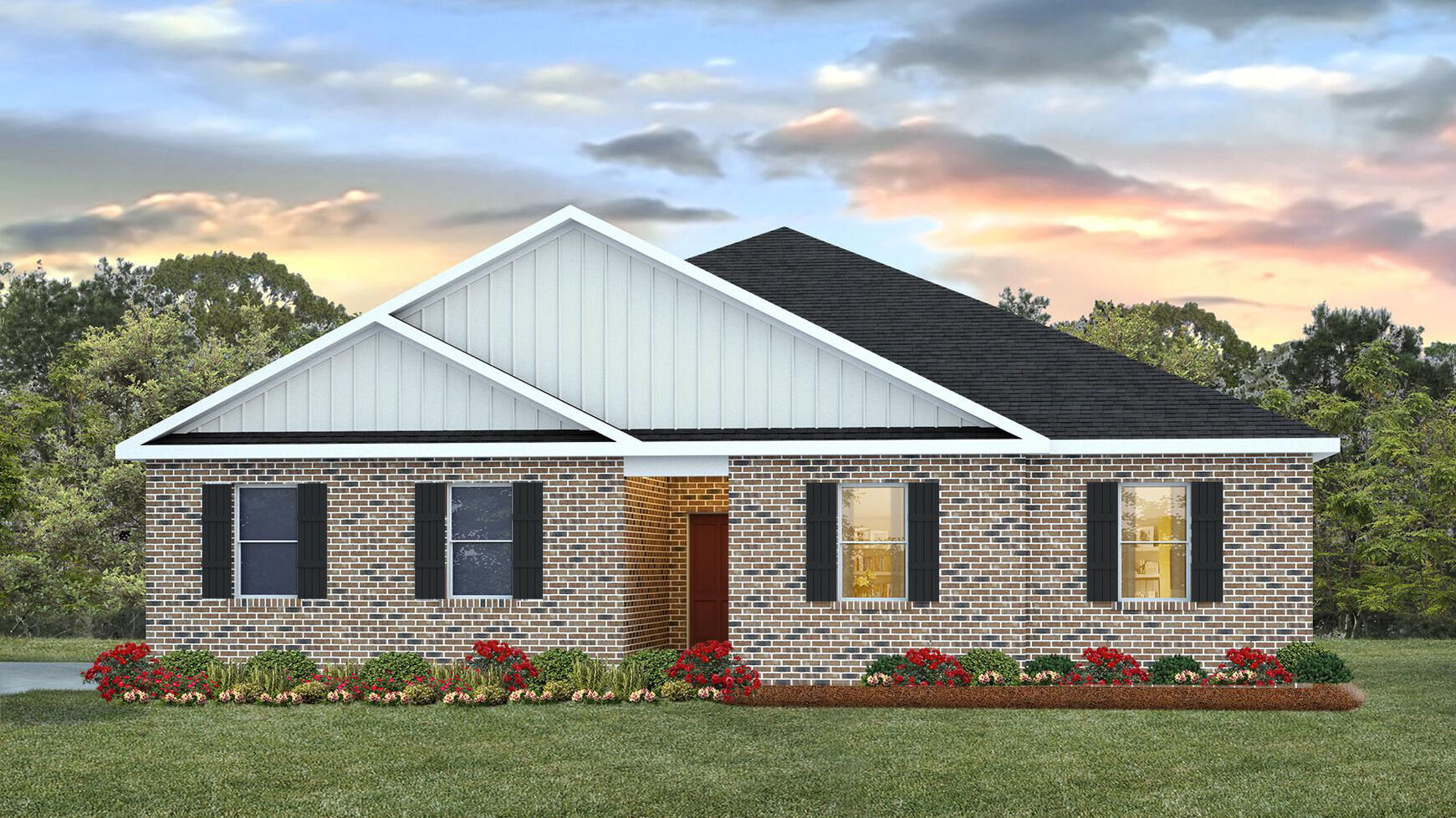 The Cairn M4 front exterior elevation in The Crossings with side entry garage.