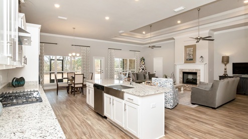 View of living area from the kitchen.