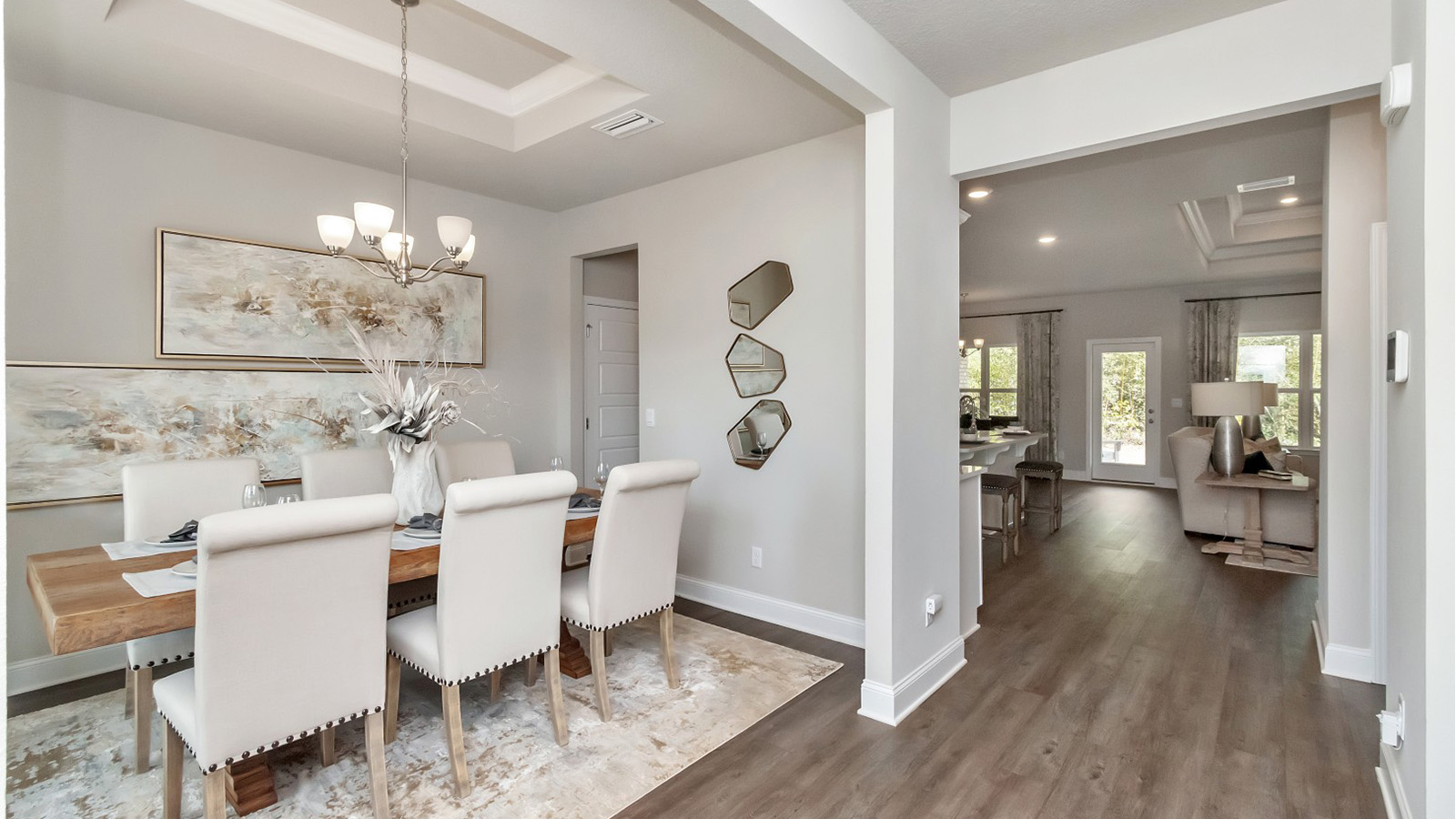 Entrance into home, viewing the dining room