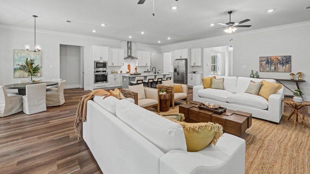 Spacious and naturally lit living area.