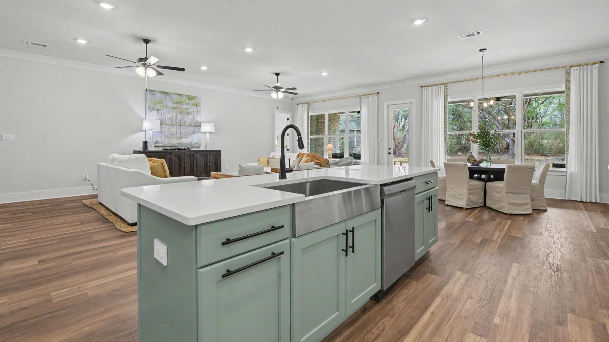 Large kitchen and living area