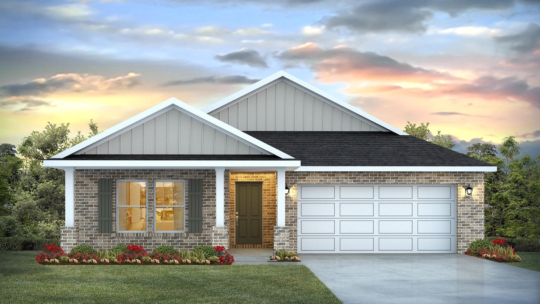 Rendering of one-story home.