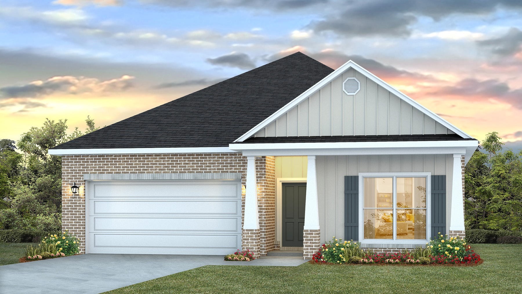 Single-story home rendering.