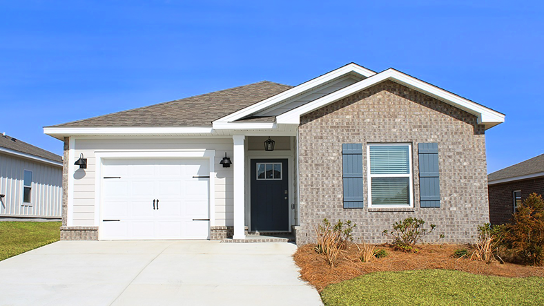 New home exterior with garage.