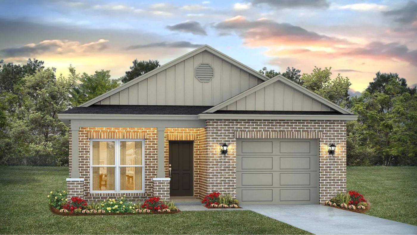 Single-story home with garage and large front window.
