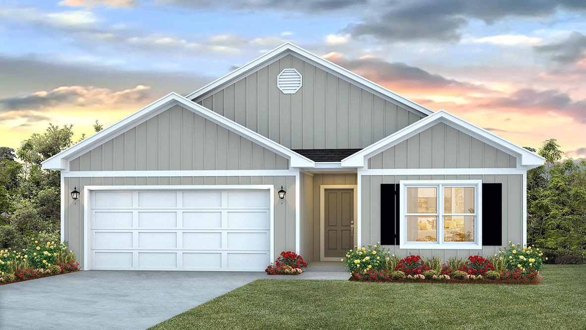 Single-story home with siding and 2-car garage.