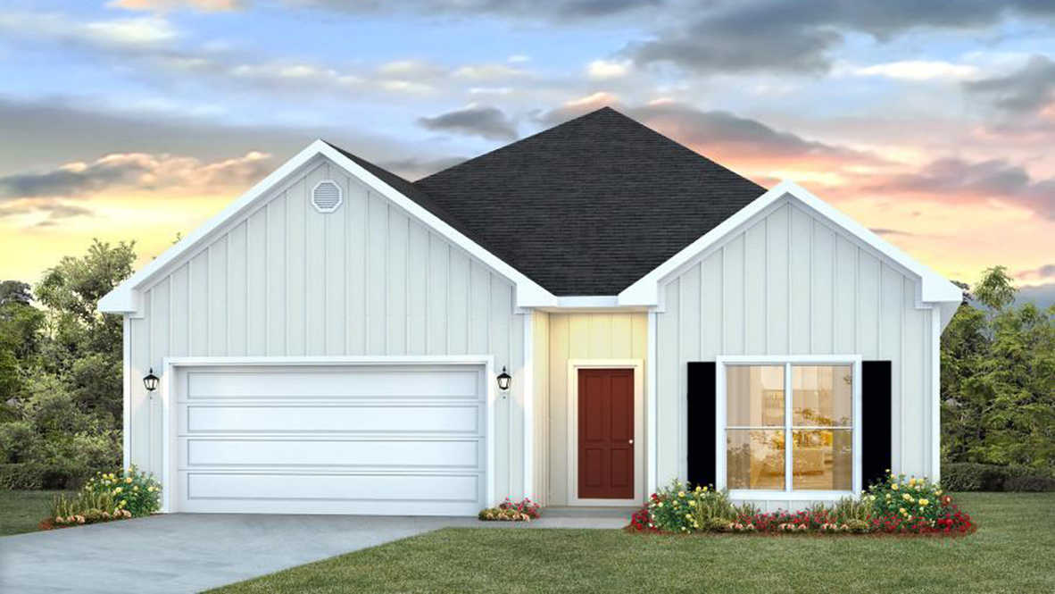 Exterior shot of front of home with white siding