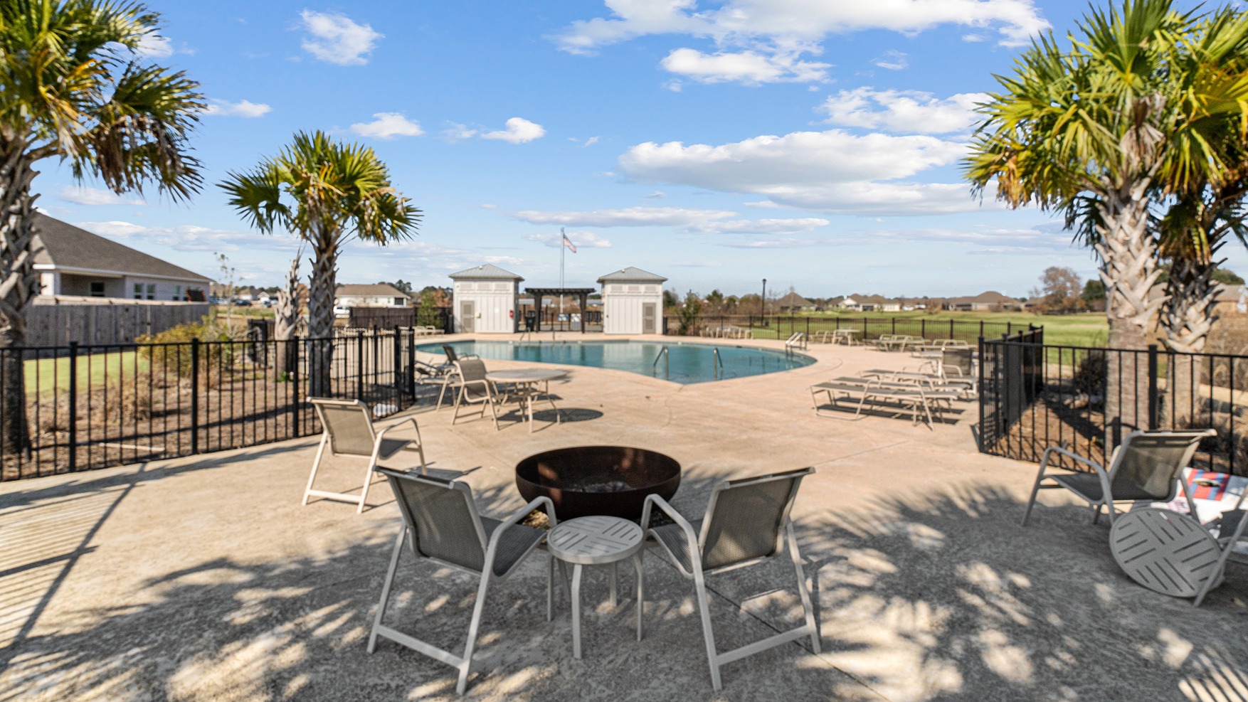Resort style pool and fire pit