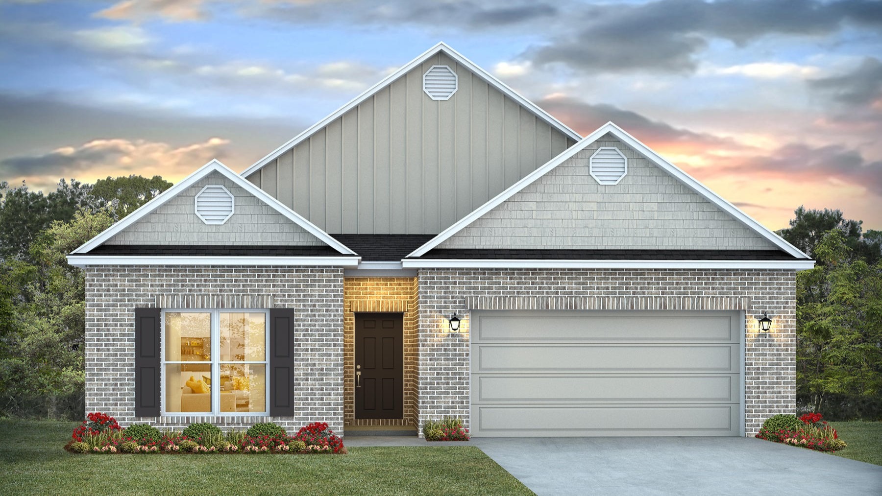 Single-story home rendering.