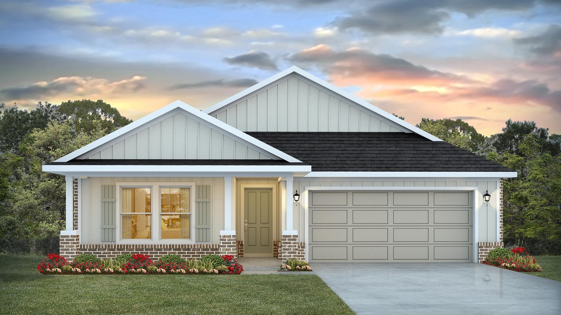 Single-story home rendering.