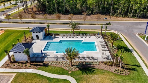 Drone view of community pool at Independence in Spanish Fort,AL.