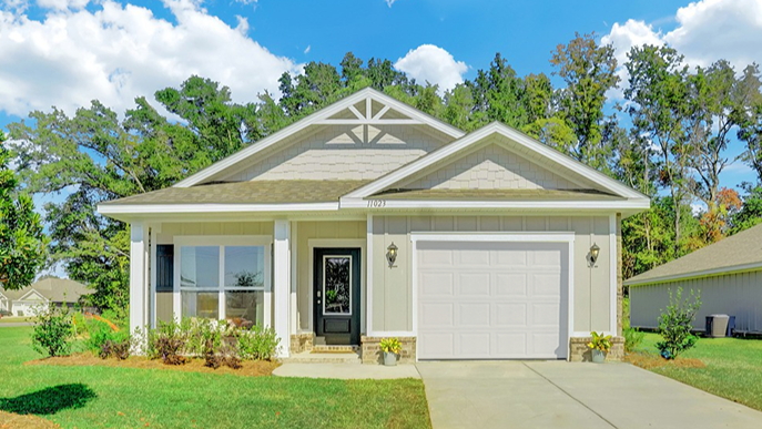 Single-story home with a covered front porch and one-car garage.
