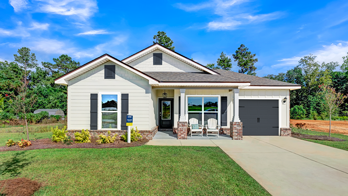 Single-story home with a covered front porch and one-car garage.