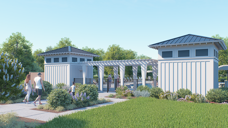 Community amenity: rendering of resort-style pool entry gate.