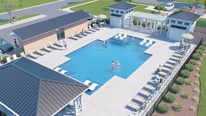 Community amenity: aerial rendering of resort-style pool.