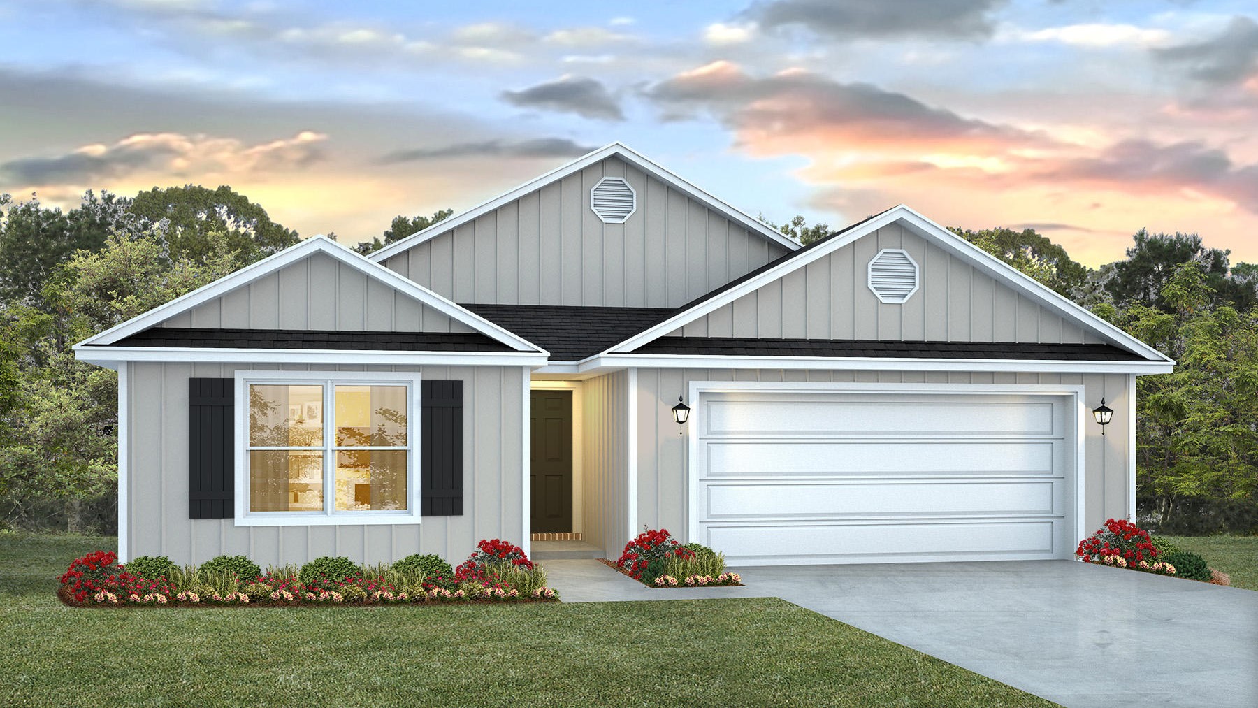 Single-story home with a two-car garage.