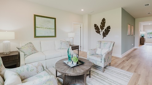 Open-concept interior of living room.