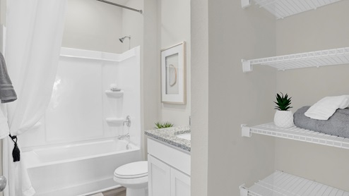 New home interior of bathroom for reference.