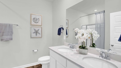 New home interior of bathroom for reference.