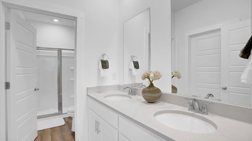 New home interior of bathroom for reference.