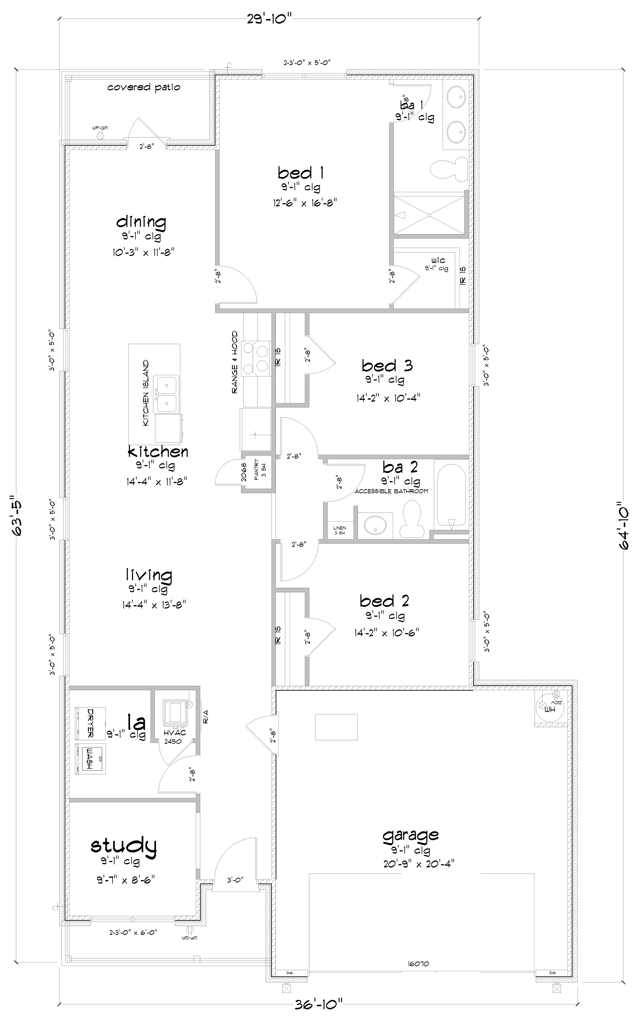 3-bedroom, 2-bathroom floor plan
