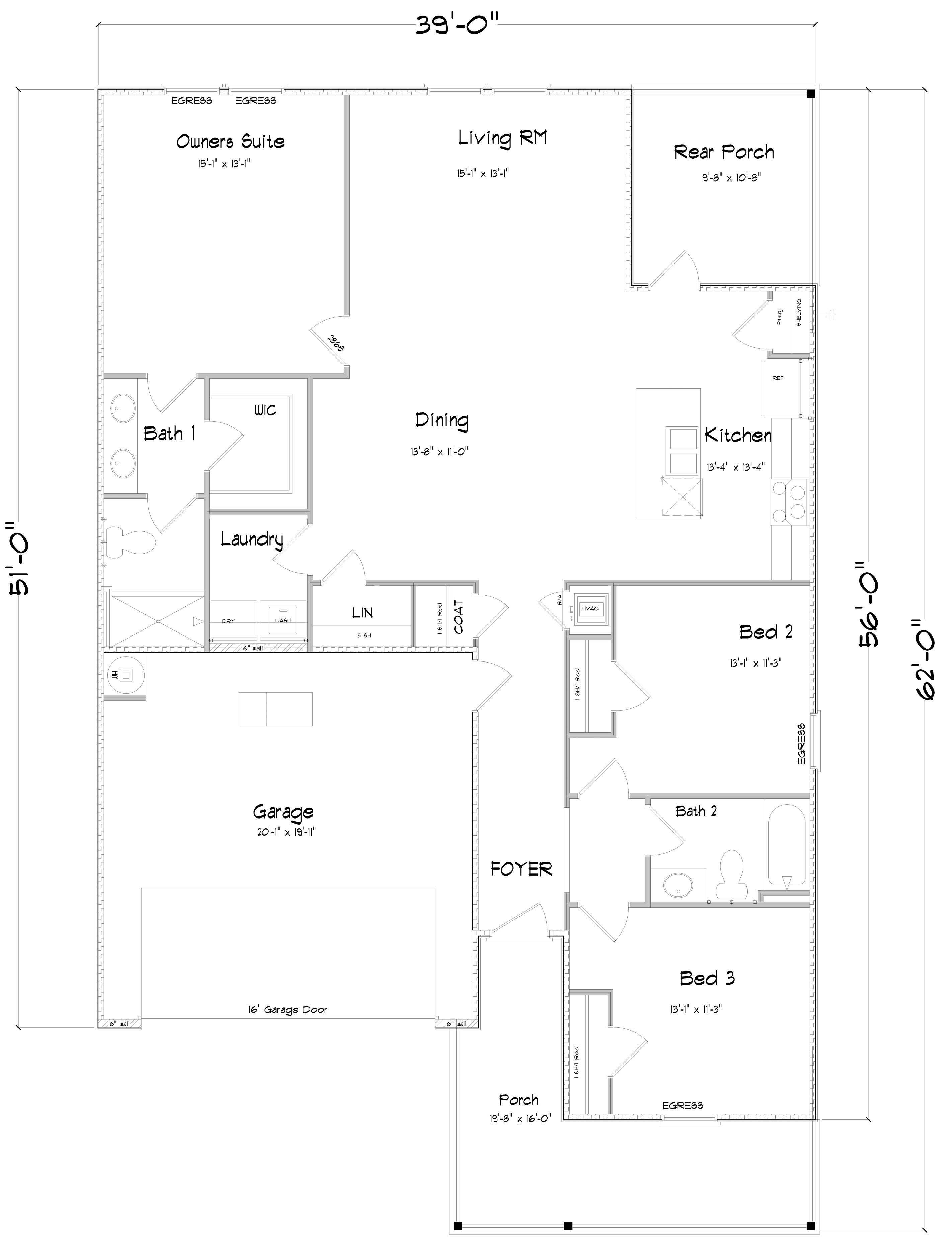 3-bedroom, 2-bathroom floor plan