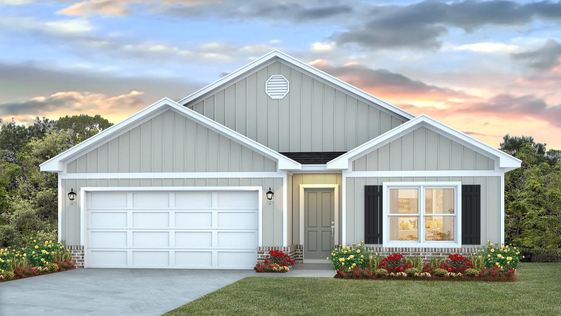 Single-story home rendering.