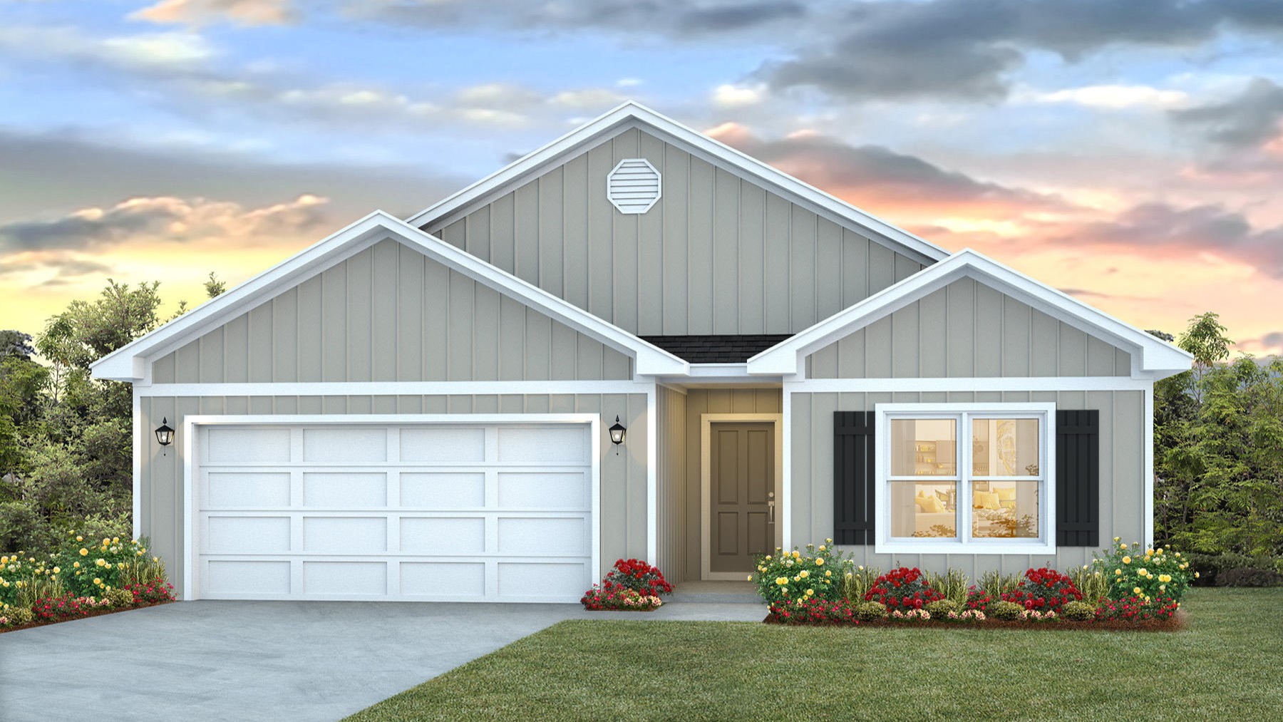 Single-story home rendering.