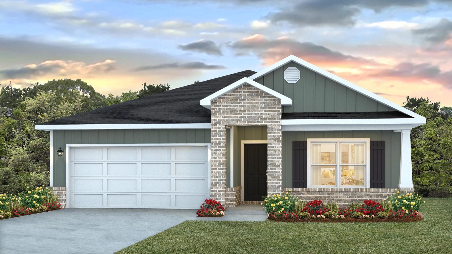 Single-story home rendering.