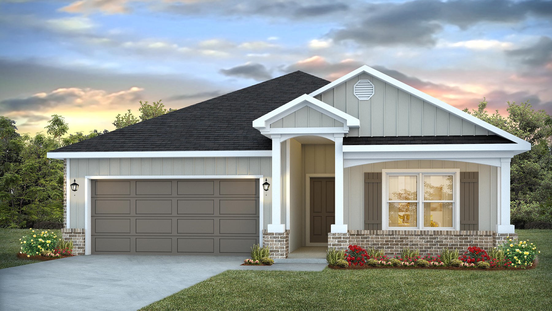 Single-story home rendering.