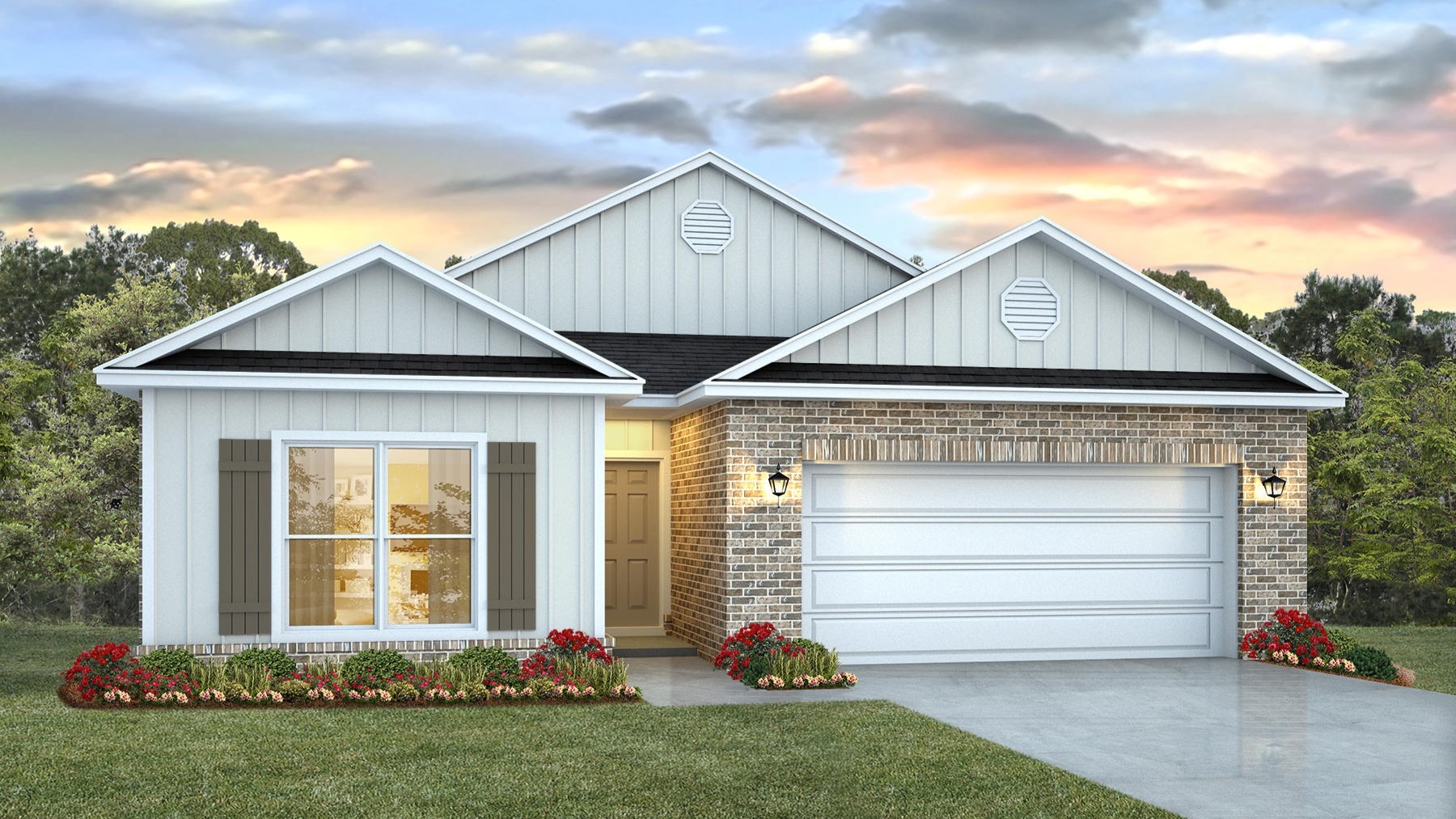 One-story home with a two-car garage.