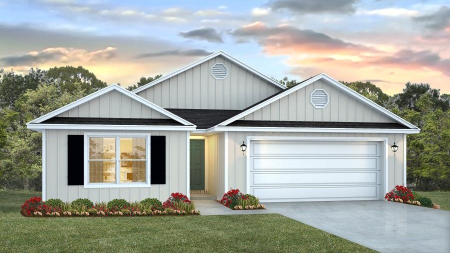 Single-story home with a two-car garage.