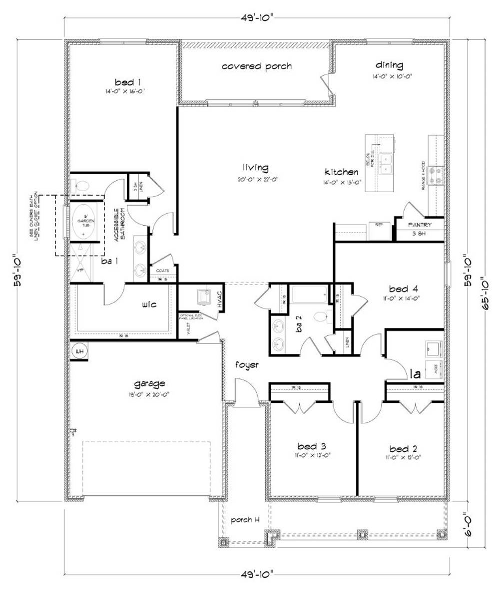 Denton H Floorplan layout drawing.